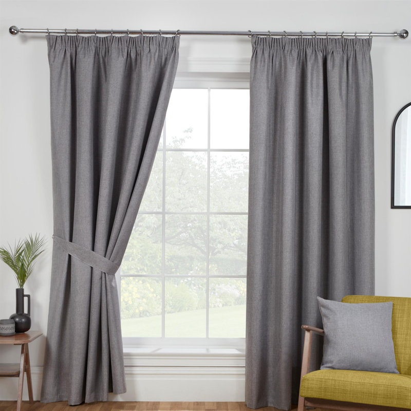 Forsman Pencil Pleat Blackout Curtains, 168 W x 137 D cm, Grey