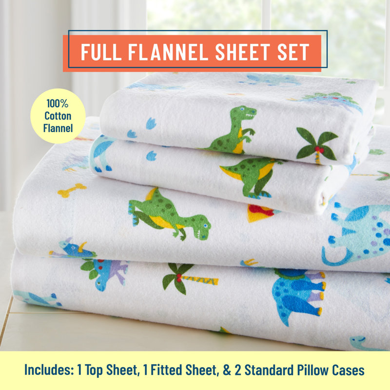 Ensemble de draps en flanelle Wildkin - 100% coton, draps doux et douillets - Dinosaur Land
