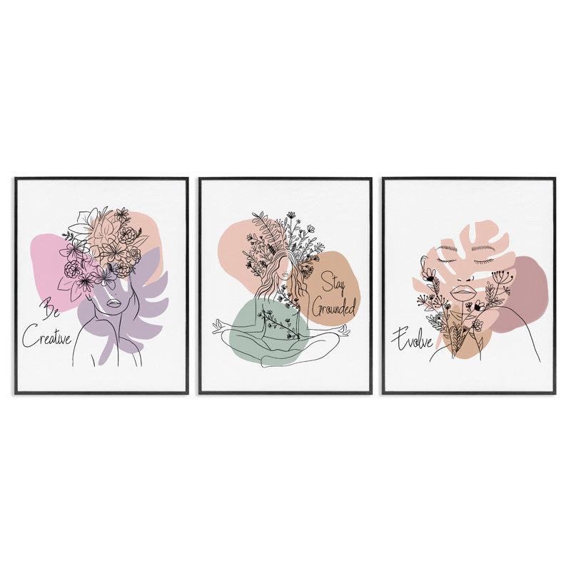  Ensemble de 3 estampes créatives et inspirantes par Chen Alyesh, H 14 po x l 11 po, Giclée encadrée noir minuit