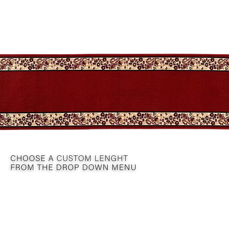 Alqi Custom Size Runner Rug Choose Your Length Flower Bordered Design Red Color, Runner 2'2" x 18'