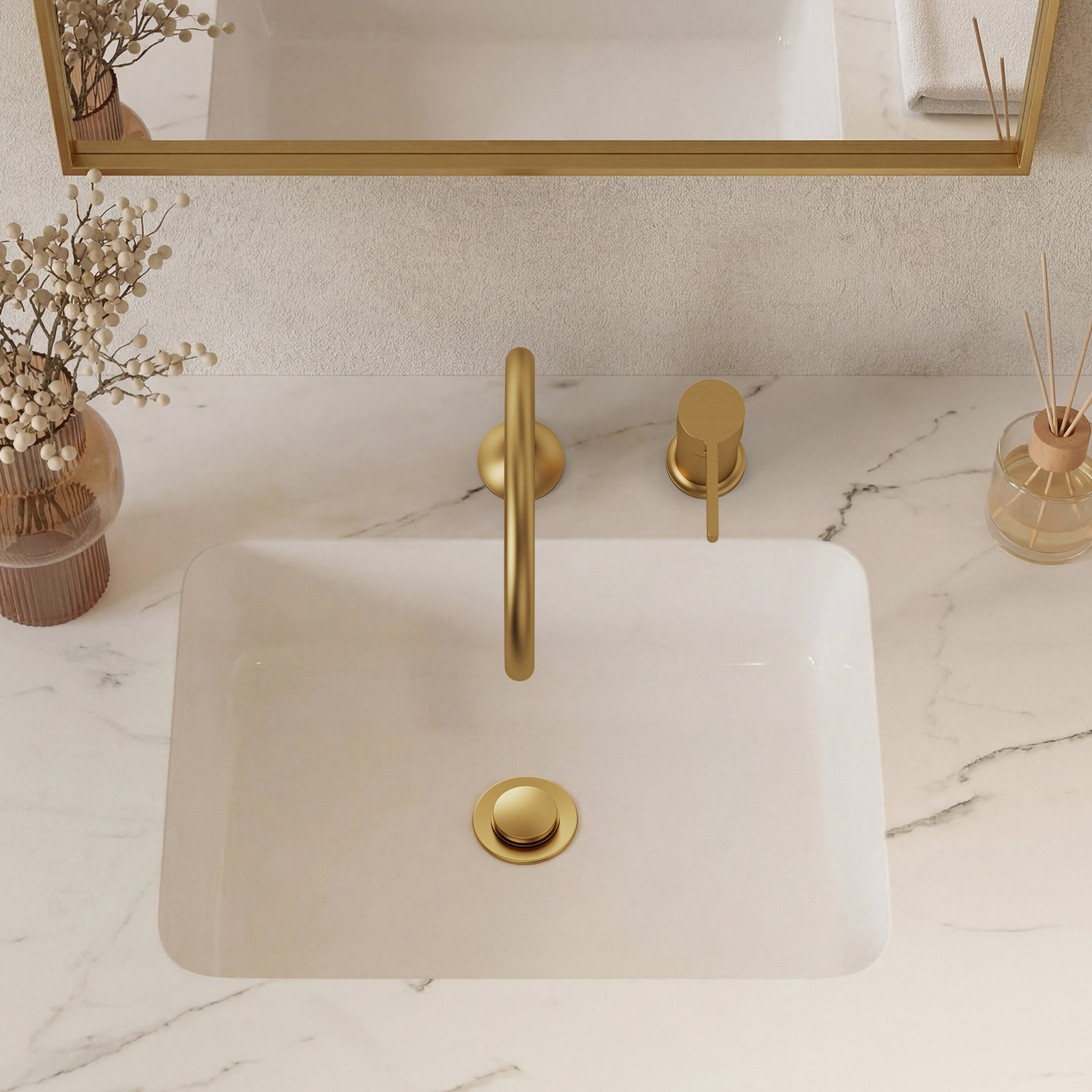Single-Handle Bathroom Faucet with Drain, Brushed Gold