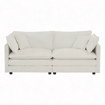 Fabric Loveseat Sofa Couch For Living Room, Upholstered Large Size Deep Seat 2-Seat Sofa With 4 Pillows, Chenille