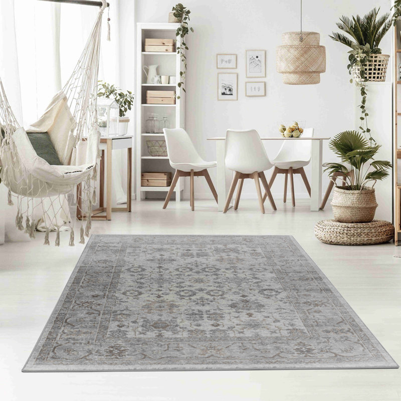 Tapis d'intérieur à motif floral oriental gris / brun 5 pi x 8 pi (5 pi 3 po x 7 pi 7 po) Hala Branch