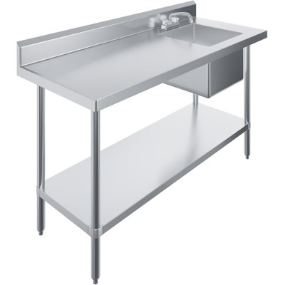 Table de travail Express KitchQuip en acier inoxydable avec évier de préparation intégré et robinet, 152,4 cm (L) x 61 cm (l)