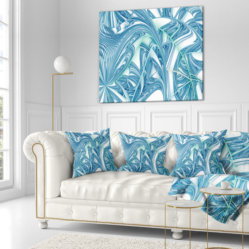 Motif unique de conception fractale - coussin imprimé abstrait, 16 po x 1 po, Coussin décoratif, Bleu