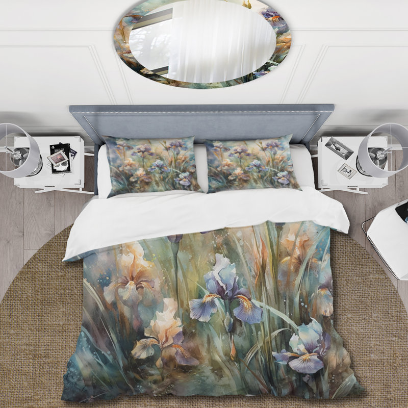 Ensemble de housse de couette en microfibre / polyester mauve / vert Wild Iri S I Bedding