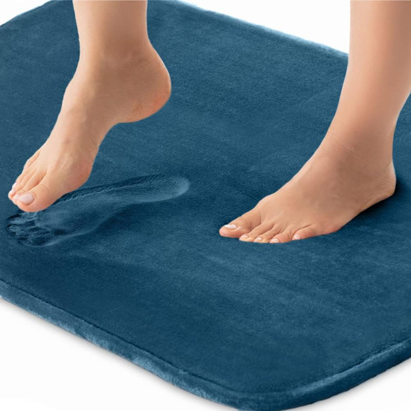 Thick Memory Foam Bath Rugs, Soft Absorbent Velvet Bathroom Mats With Non-Slip Dots Underside, Navy, Single - 36" L x 24" W