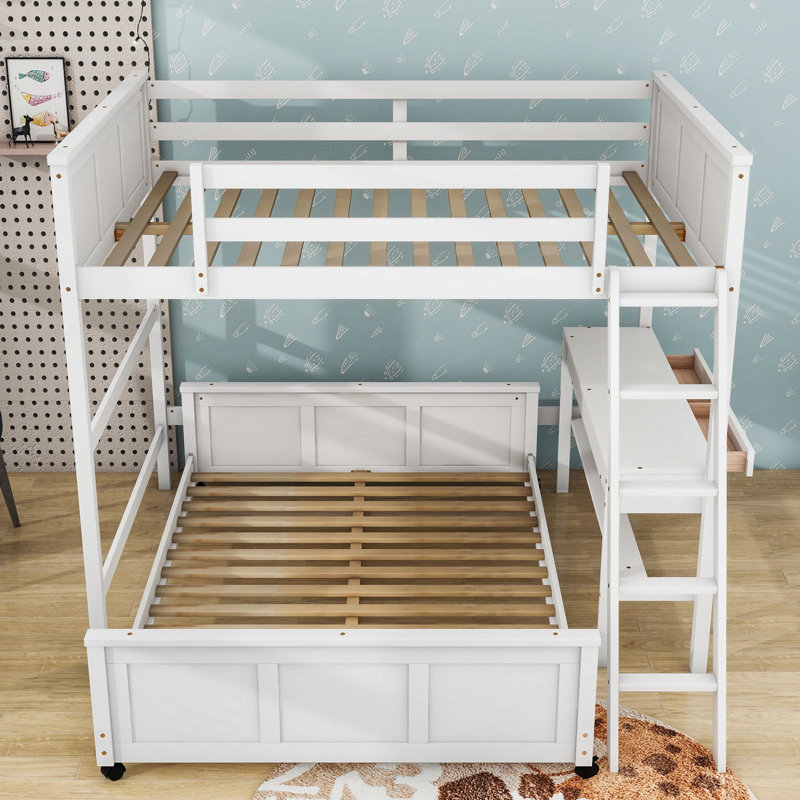 Jakavious Kids Bunk Bed with Drawers, Full Over Full, White