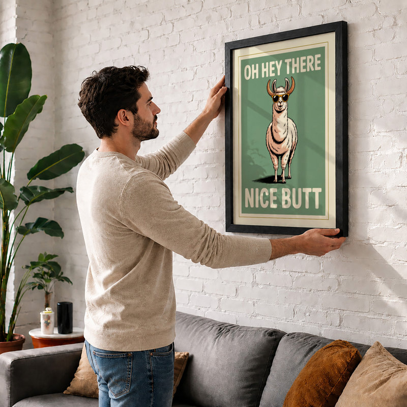 Nice Butt, Deer Retro - Framed Print, Black, A4 - 29.7 x 21.0 cm