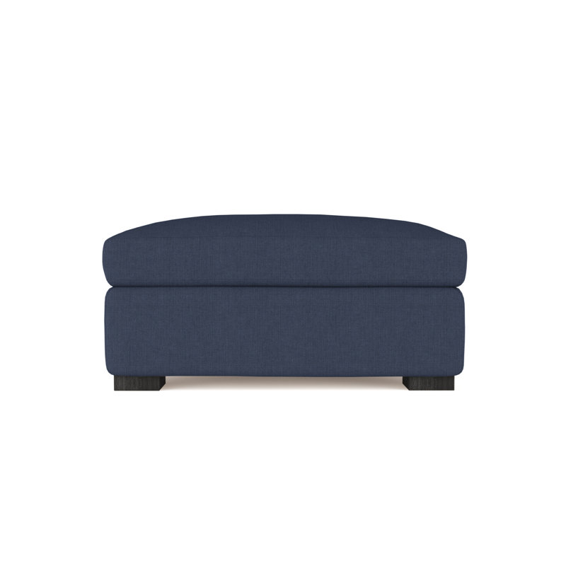 Crosby Ottoman, Plush Velvet Blue Print, Ebony