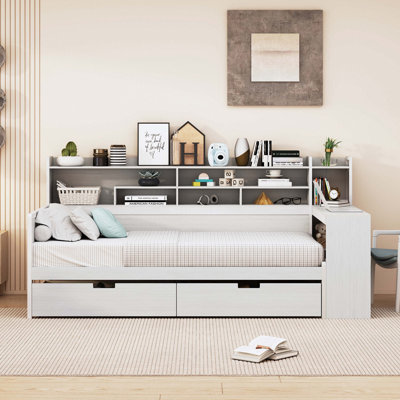 Wooden Daybed with Storage Shelves, Multi-functional Bed by Lark Manor