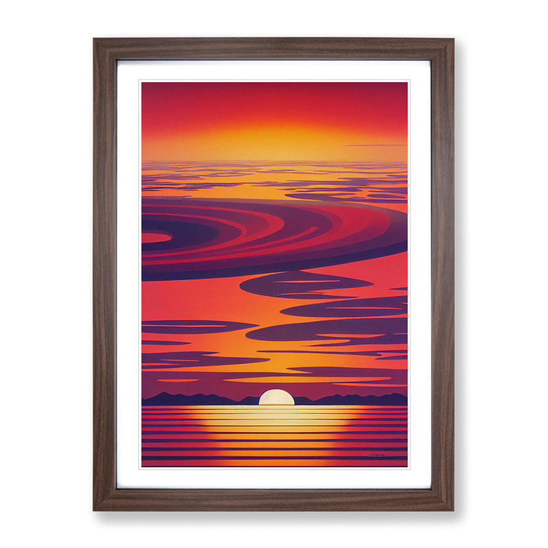 XV1022-4885X Unreal Sunset View - Print, 66cm H x 48cm W, Walnut Framed Paper, White
