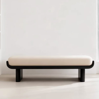 White Solid Wood Upholstered Bench