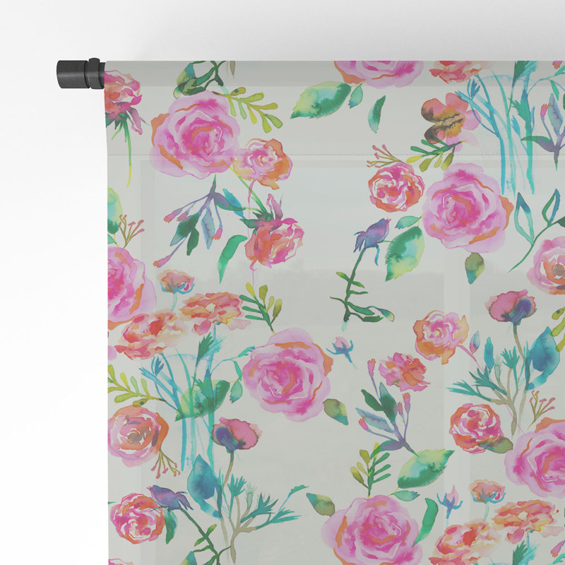 Ninola Design Feminine Roses Bouquet Pink 1pc Sheer Window Curtain Panel, 50" x 96"