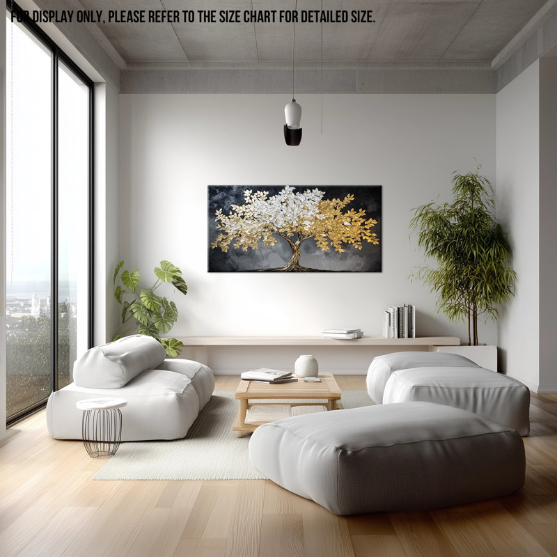 Grandes feuilles dorées, art mural Zen, H 30 po x l 60 po