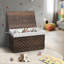 Grand panier de rangement en osier avec couvercle, coffre de rangement en rotin tressé à la main avec doublure amovible et poignées, organisateur de couvertures pliable pour chambre et buanderie