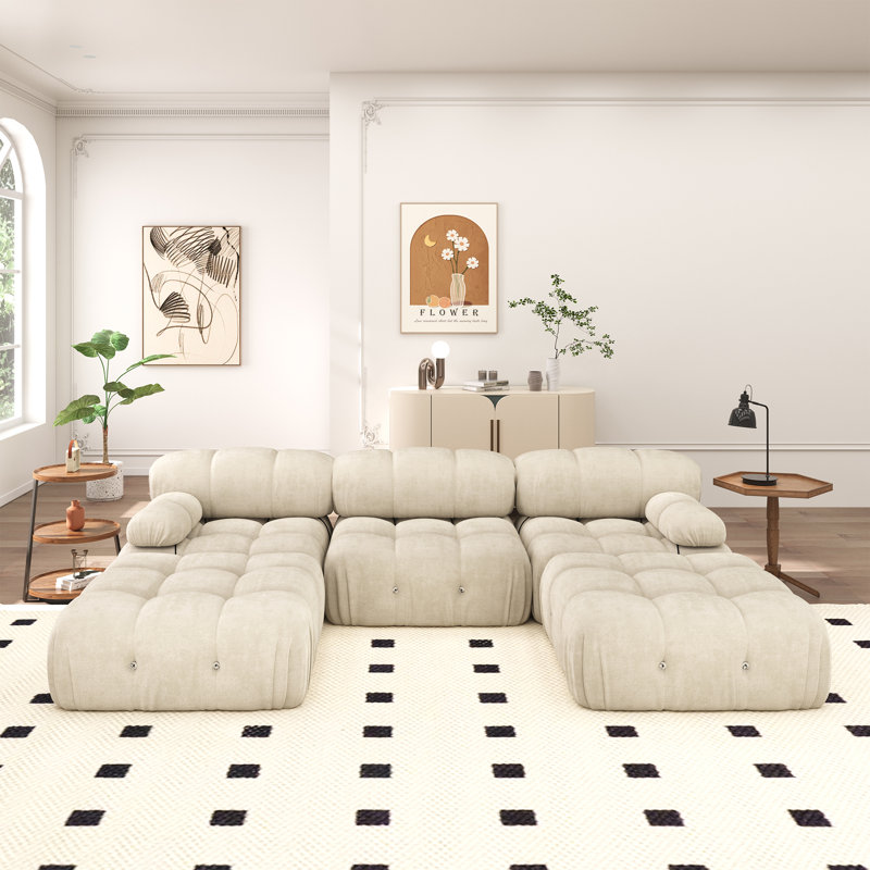 Canapé modulaire en velours 70,8 po pour salon Moda, Beige
