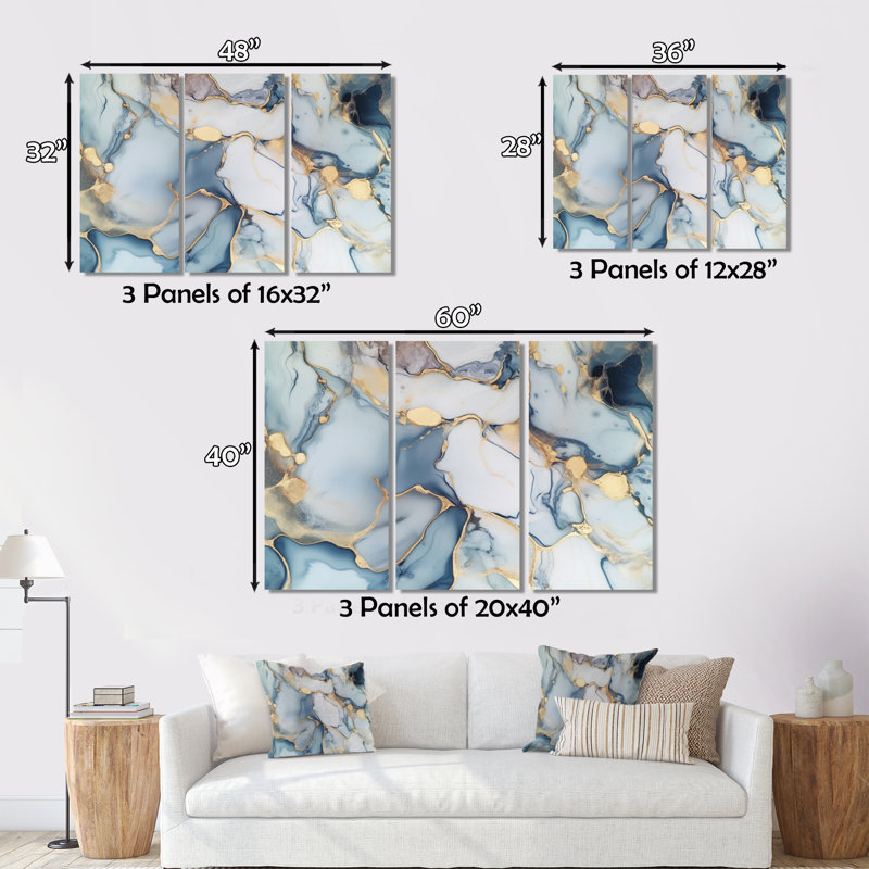 «Gray and Gold Tender», impression sur toile tendue 3 pièces, H 28 po x l 36 po x P 1 po