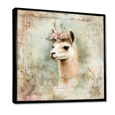 Vintage Llamas Floral Crown Beauty - Llama Wall Art Living Room