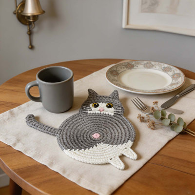 knitted coaster 7PCS Cute   For Drinks  Handwoven Absorbent Crochet  Funny  Butt   For  Mom/  Home  Kitchen Decor