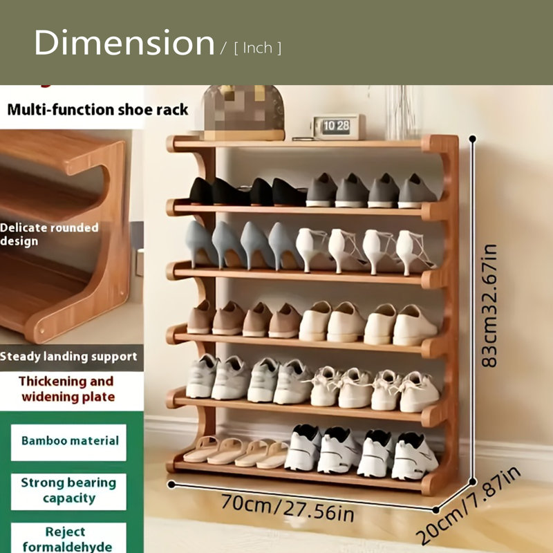 Étagère à chaussures en bambou à 6 niveaux, conception autoportante à plusieurs couches, parfaite pour les dortoirs et les vestibules, facile à assembler, avec amplement d'espace de rangement, rangement pour chaussures