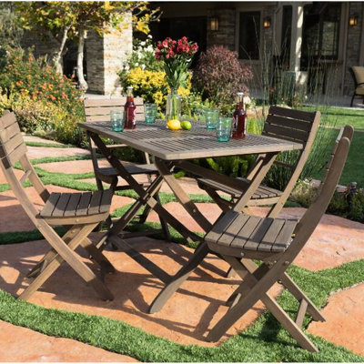 Table pliante de 43,5 po - Résistant aux intempéries, plateau d'eau, gris, lattes, espace de rangement pratique pour le bois et l'eau, base en forme de X, finition grise, facile