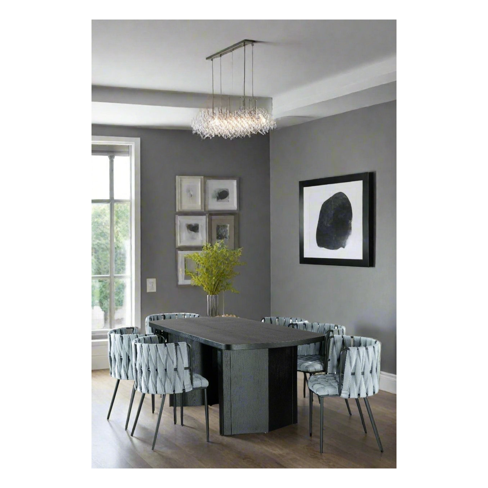 Tyrone Tufted Dining Arm Chair, Black, Light Gray Velvet
