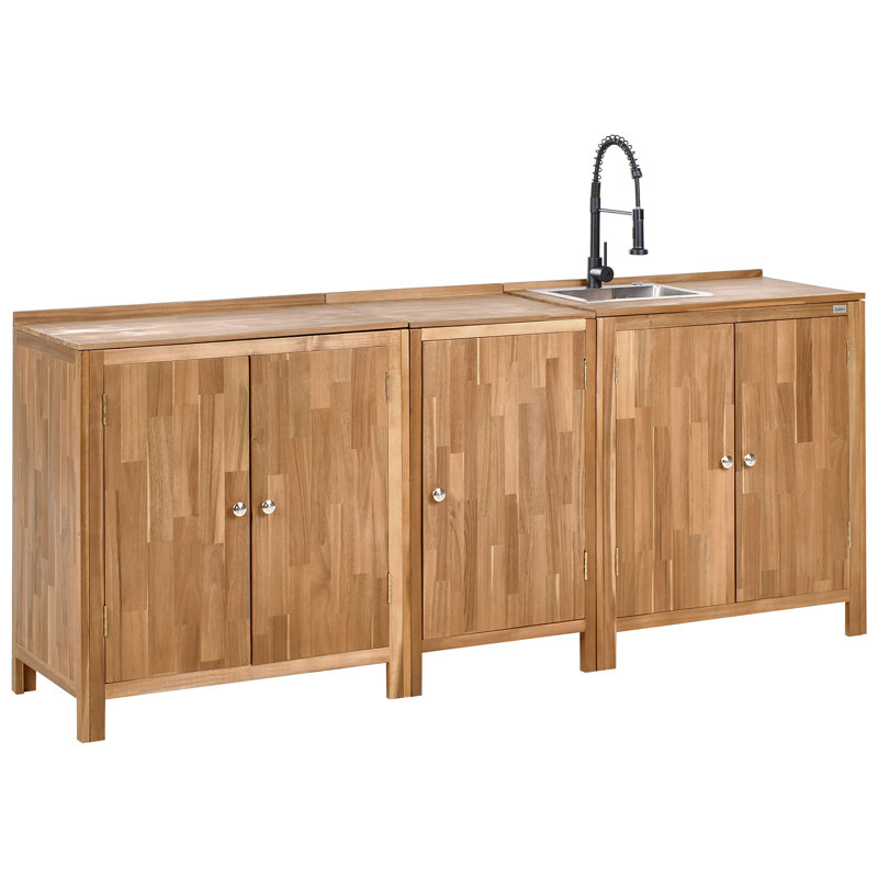 3 Piece Outdoor Kitchen Set with Sink VENOSA Acacia Wood Brown