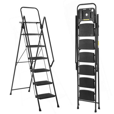 Folding Step Stool With Bandwidth Anti Slip Pedals And Tool Trays, Lightweight And Portable Steel Step Stool, Perfect For Kitchen And Home, Indoor And Outdoor Use, Sturdy Steel Steps