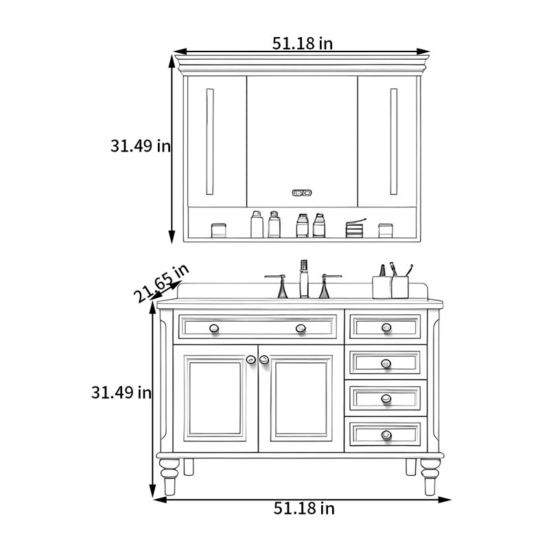 Armoire de salle de bain américaine, 51"