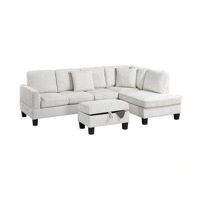 3Pc Sectional Set With RAF Chaise, LAF Sofa, And Storage Ottoman In Corduroy For Modern Living Rooms
