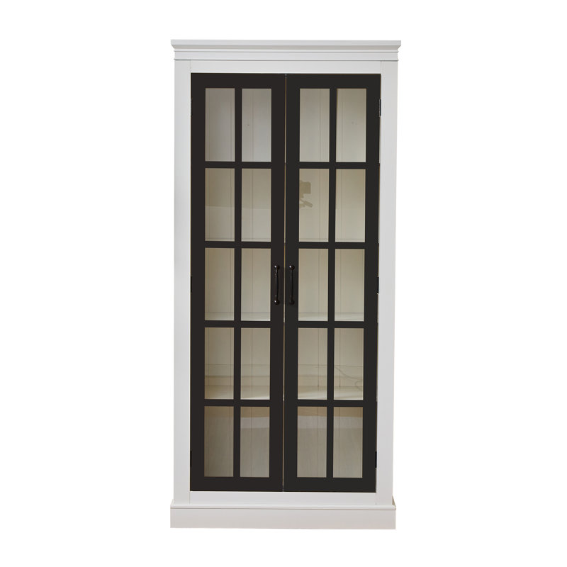 71.2" Freestanding Glass Door Pantry, Farmhouse Storage Display Cabinet, White
