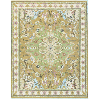 Tapis doré et beige de haute qualité noué à la main Ziegler