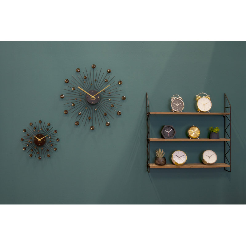 Sunburst Metal Wall Clock, Large, Black/Gold