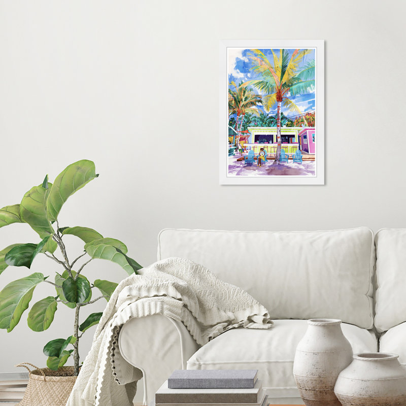 White Framed Coastal Shack Lounging Print, 15 x 21