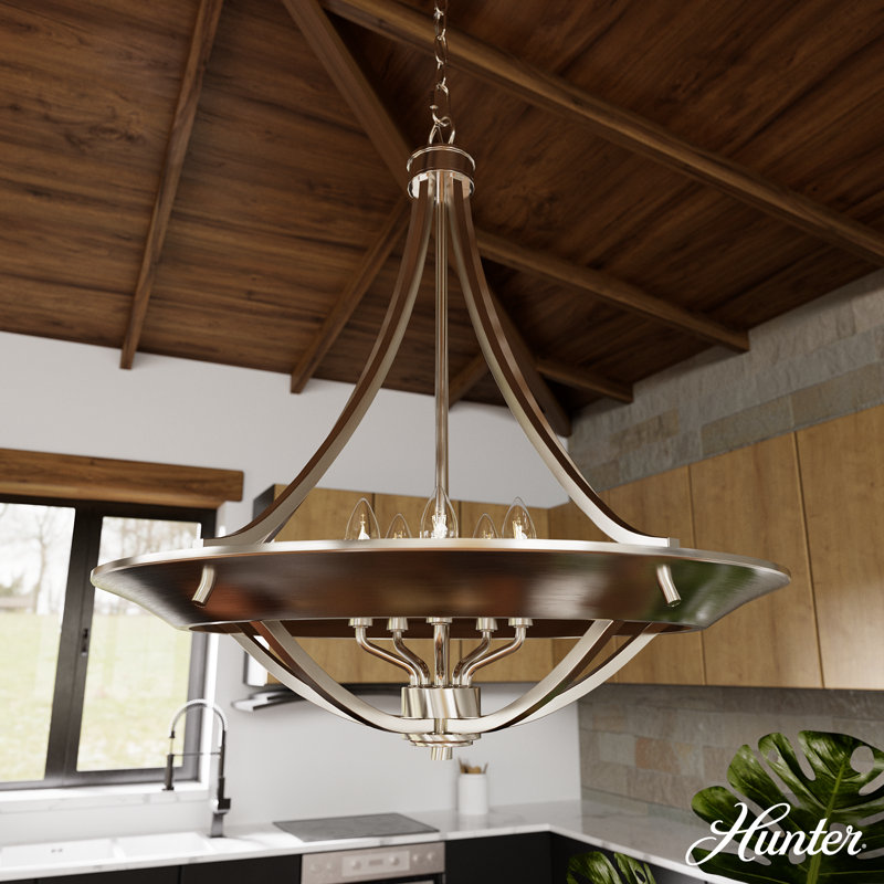 Hunter Perch Point 4 Light Pendant 24 Inch Ceiling Light Fixture, Brushed Nickel