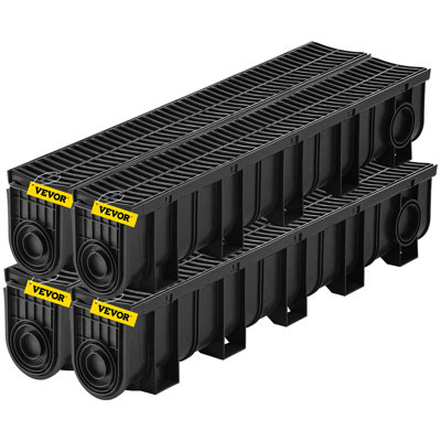 Système de drainage de tranchée, drain de canal avec grille en plastique, tranchée de drainage en PEHD de 5,9 po x 7,5 po, drain de plancher de garage en plastique noir, grille de drain de tranchée 4 x 39 po, avec 4 embouts, pour jardin, ensemble de 4 allées