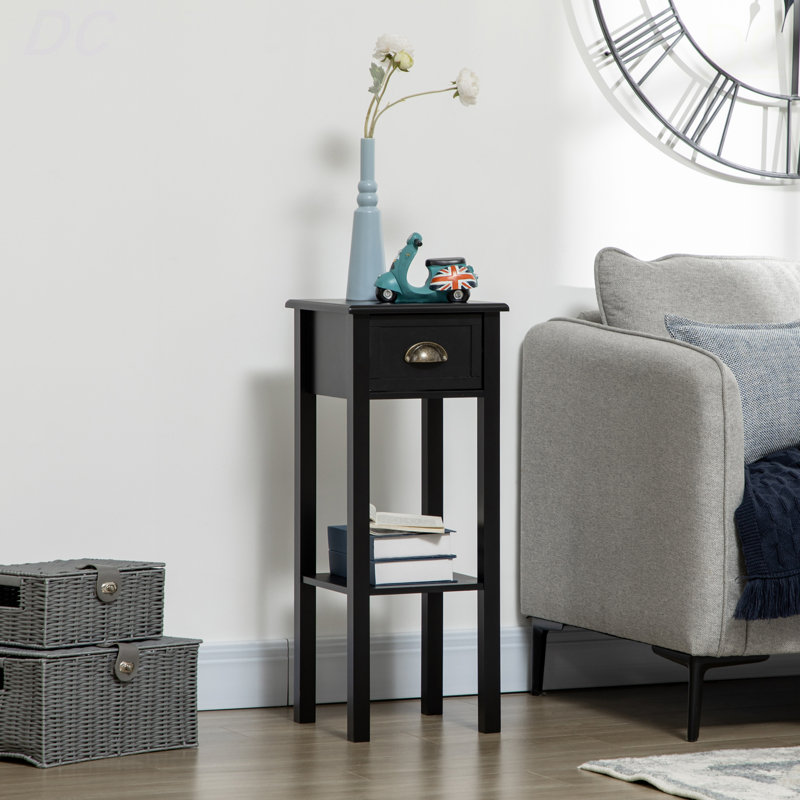 Table d'appoint à 2 niveaux avec tiroir HOMcom, table de bout étroite avec tablette inférieure, pour le salon ou la chambre à coucher, table