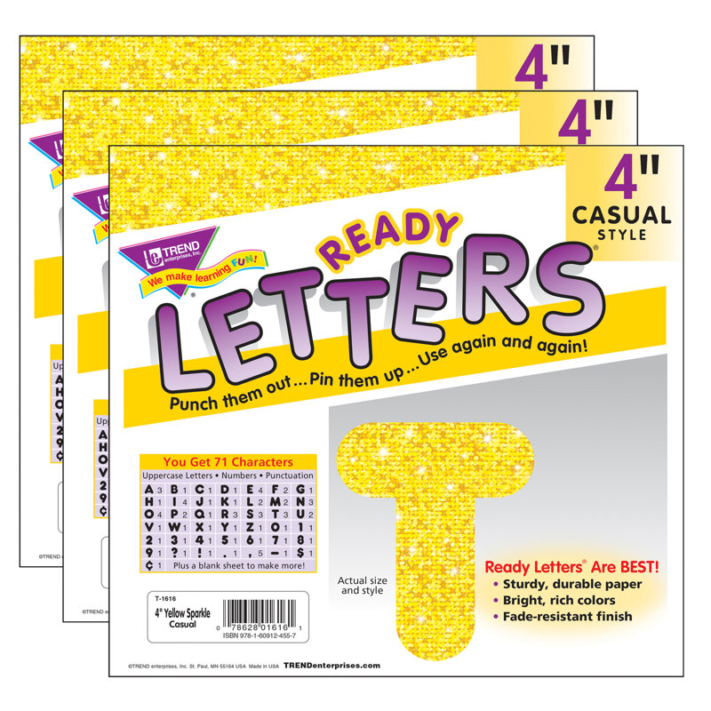 Blue Sparkle 4 po lettres majuscules décontractées, Jaune
