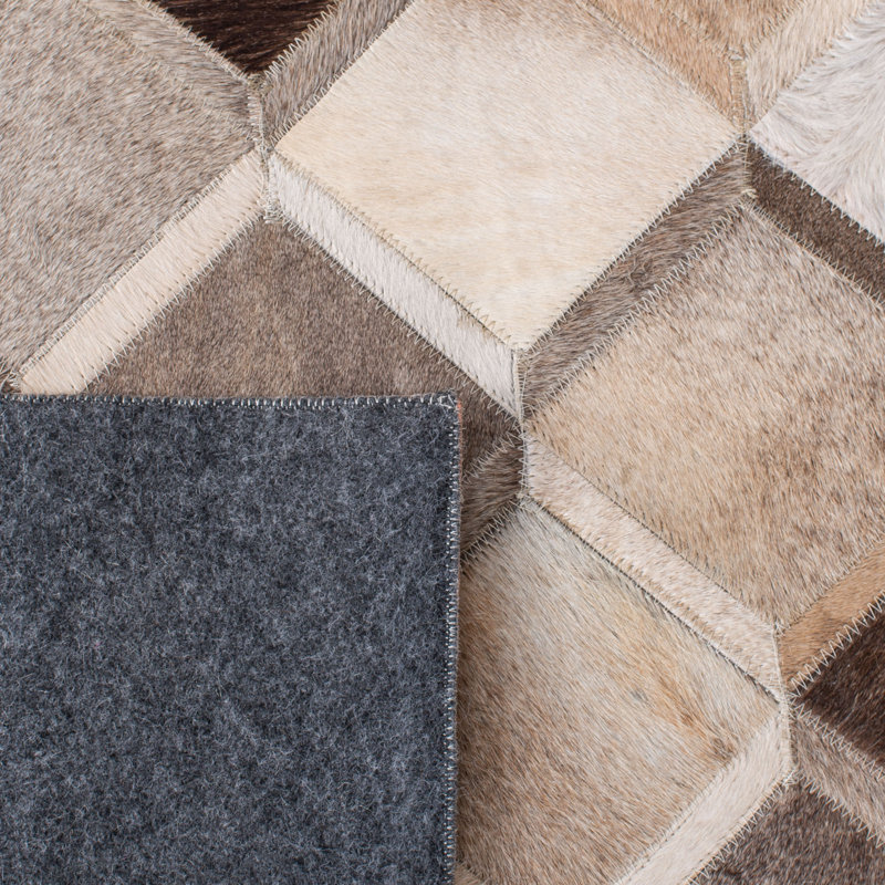 Tapis en cuir tissé à la main Sebring ivoire / gris, Rectangle 3 pi x 5 pi