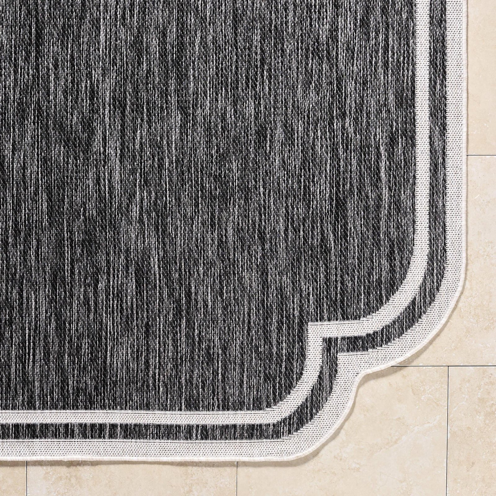 Skiles Striped Outdoor Rug, Black/Cream, Rectangle 9'2" x 12'