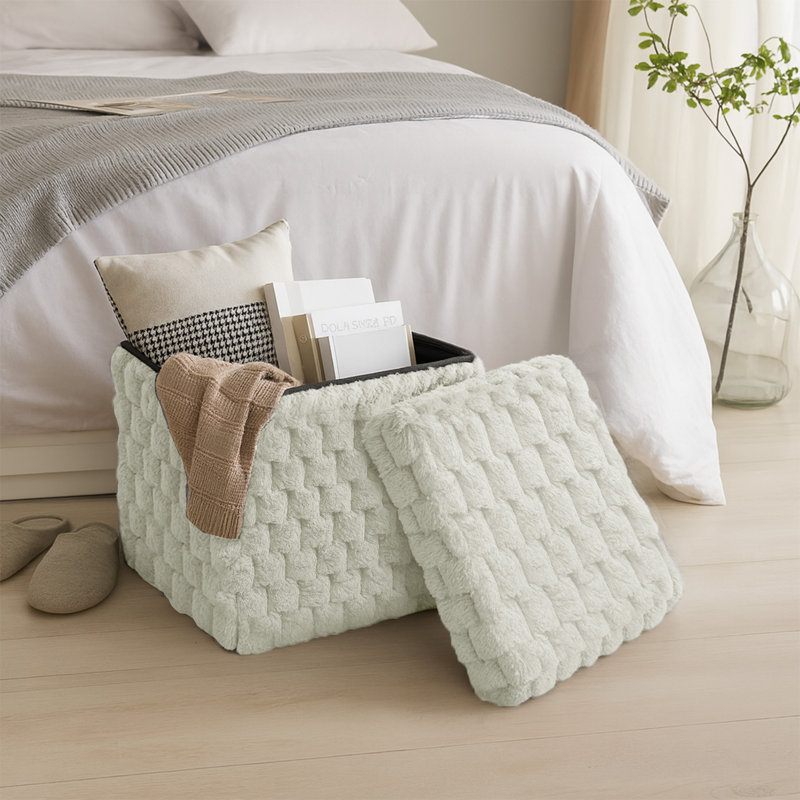 Contemporary Practical Plush Popcorn Storage Box - 38 x 38, Cream