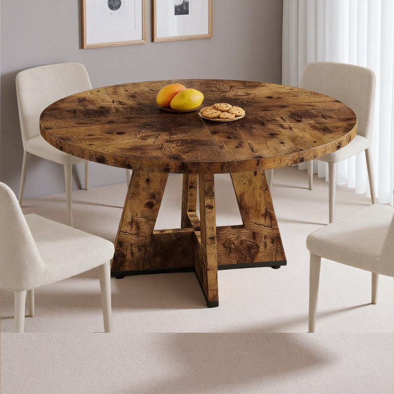 Round Dining Table – 47", Seats 4, Farmhouse, Rustic Brown