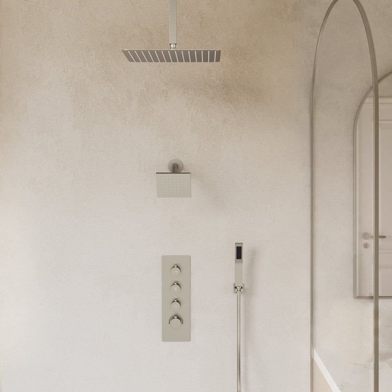 Système de robinet de douche thermostatique, pomme de douche à double effet de pluie haute pression au plafond avec valve brute