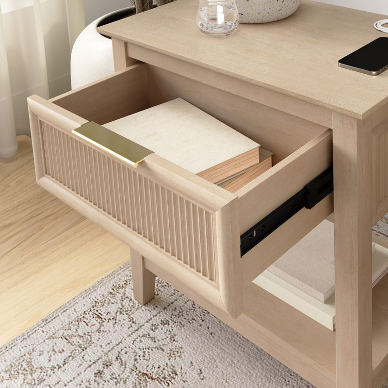 23.3" W 1-Drawer Fluted End Table, Natural Birch