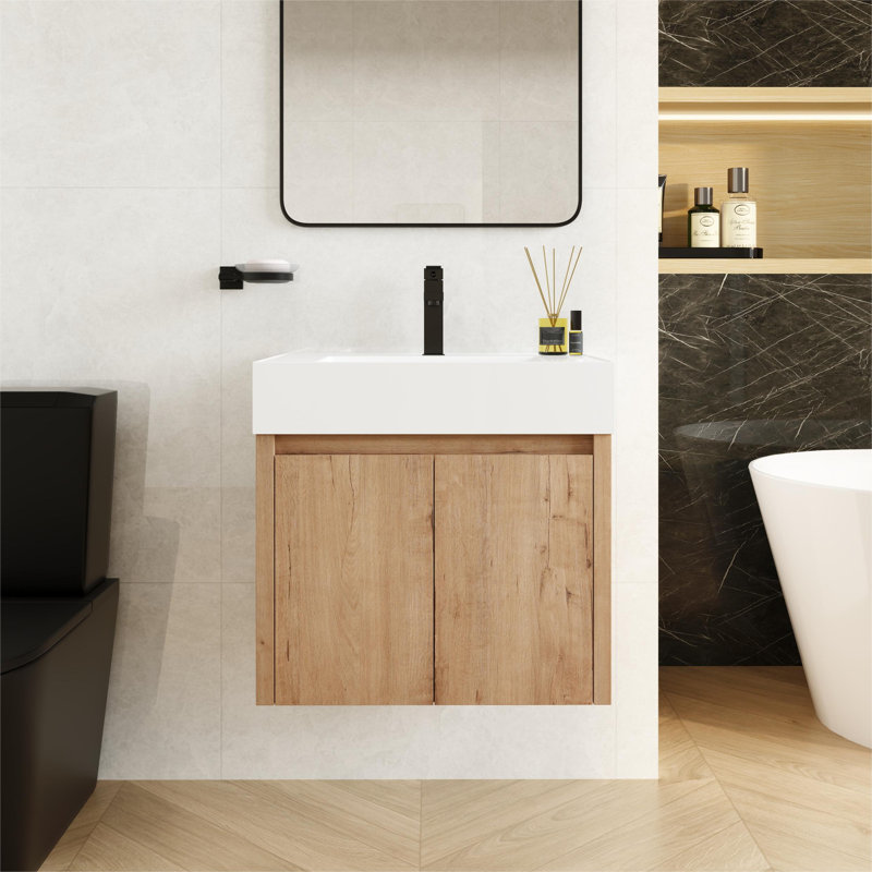 Meuble-lavabo mural simple 24 po avec plateau en résine Keishara