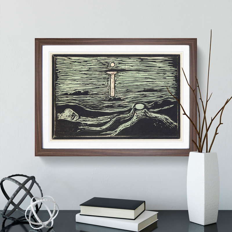 Mystical Shore by Edvard Munch - Picture Frame Painting, 27cm H x 36cm W x 2cm D, Walnut Framed