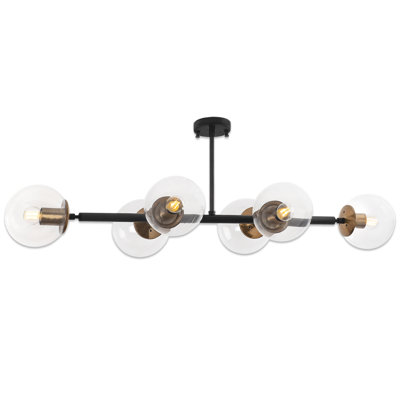 6 Lights Metal Body Glass Globe Cap Linear Pendant