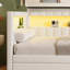 Lit plateforme tapissier pleine grandeur avec ports USB et ceinture à DEL, avec lit gigogne, blanc-475885315