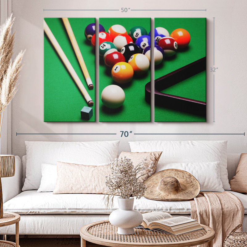 «Game Of Billiards», 3 pièces sur toile, H 32 po x l 50 po x P 1,25 po